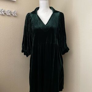 Umgee Green Velvet Bishop Sleeve Cocktail Dress